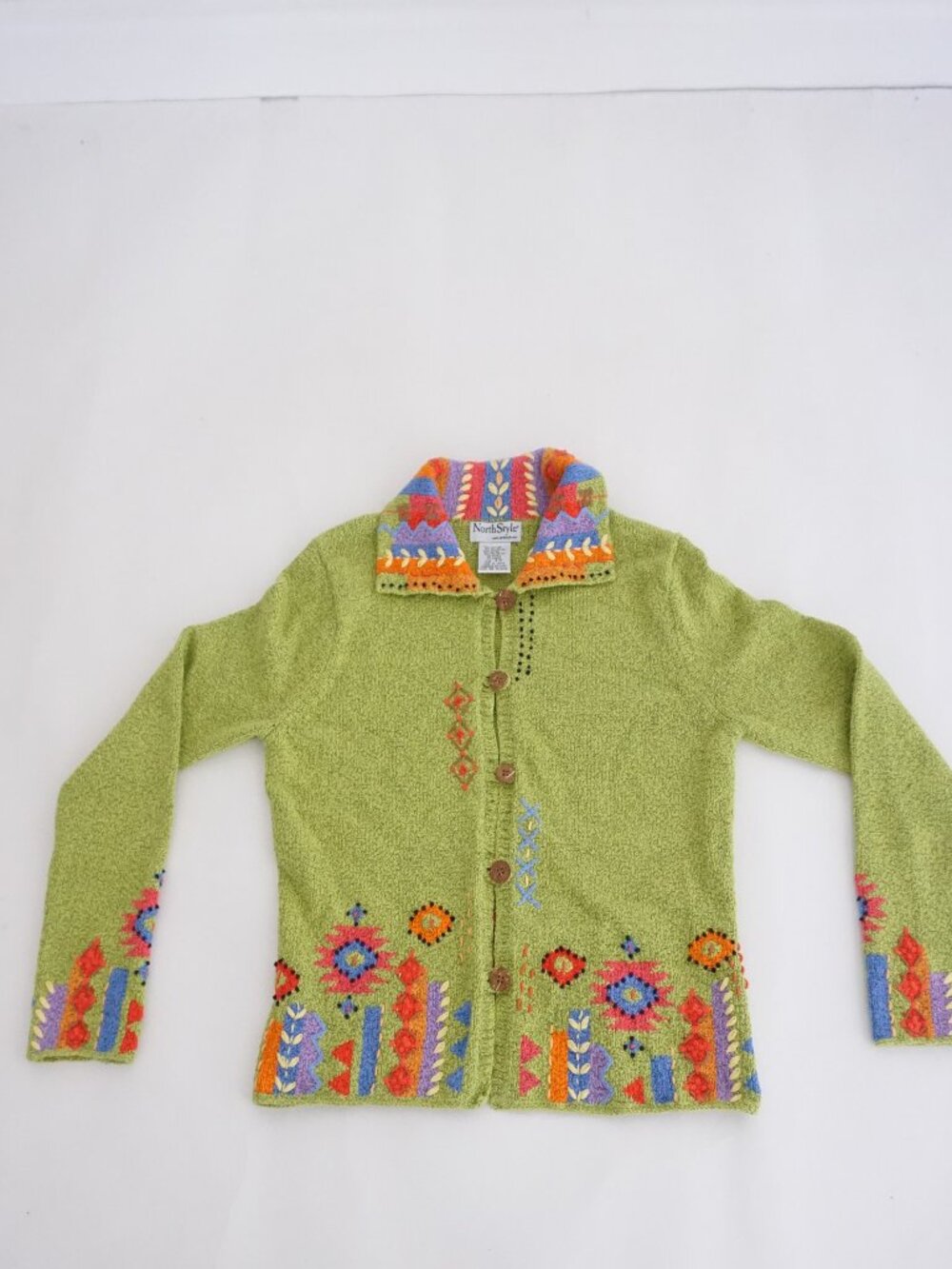 Vintage NorthStyle Green Southwestern Embroidered Button Cotton Blend Cardigan S - Picture 1 of 11